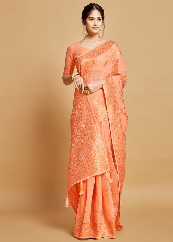 Peach Spun Silk Saree With Blouse Piece - Indian Silk House Agencies