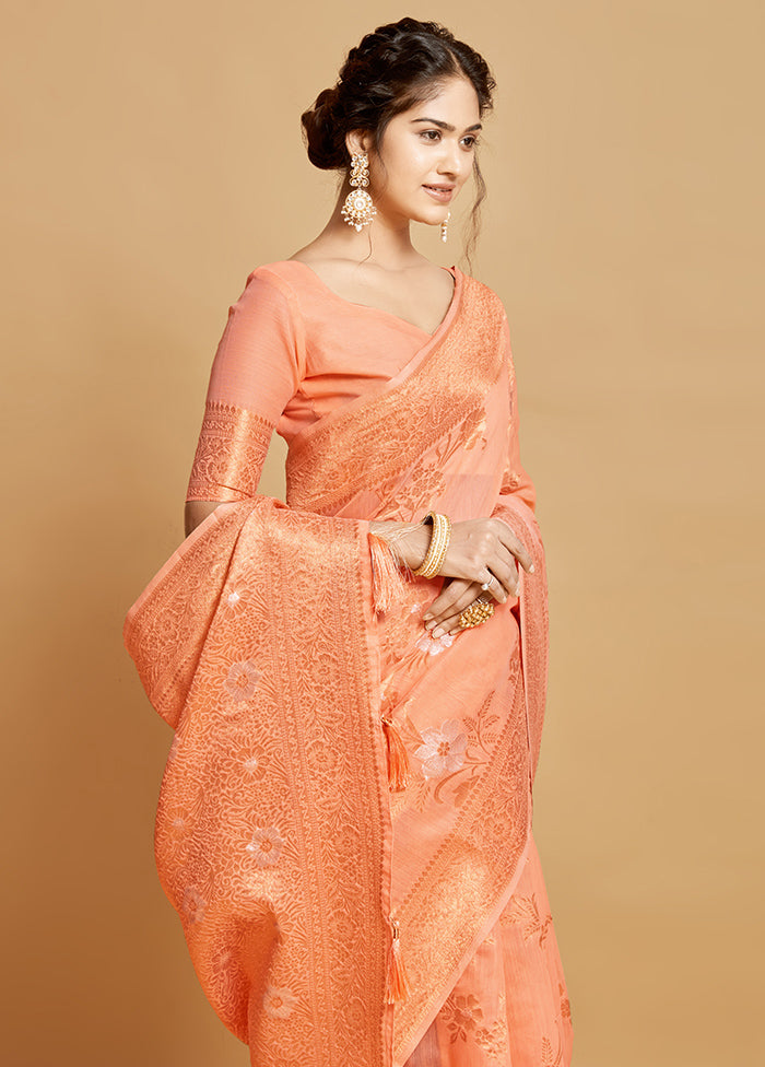 Peach Spun Silk Saree With Blouse Piece - Indian Silk House Agencies