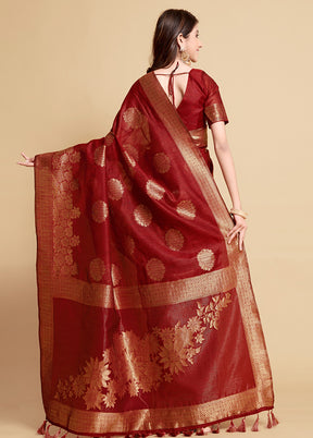 Maroon Spun Silk Saree With Blouse Piece - Indian Silk House Agencies