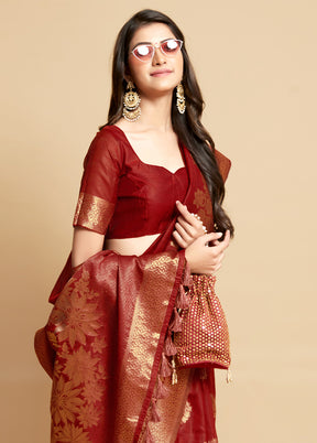 Maroon Spun Silk Saree With Blouse Piece - Indian Silk House Agencies