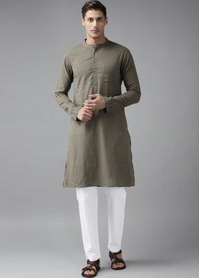 Khaki Solid Cotton Kurta VDVSD0621 - Indian Silk House Agencies