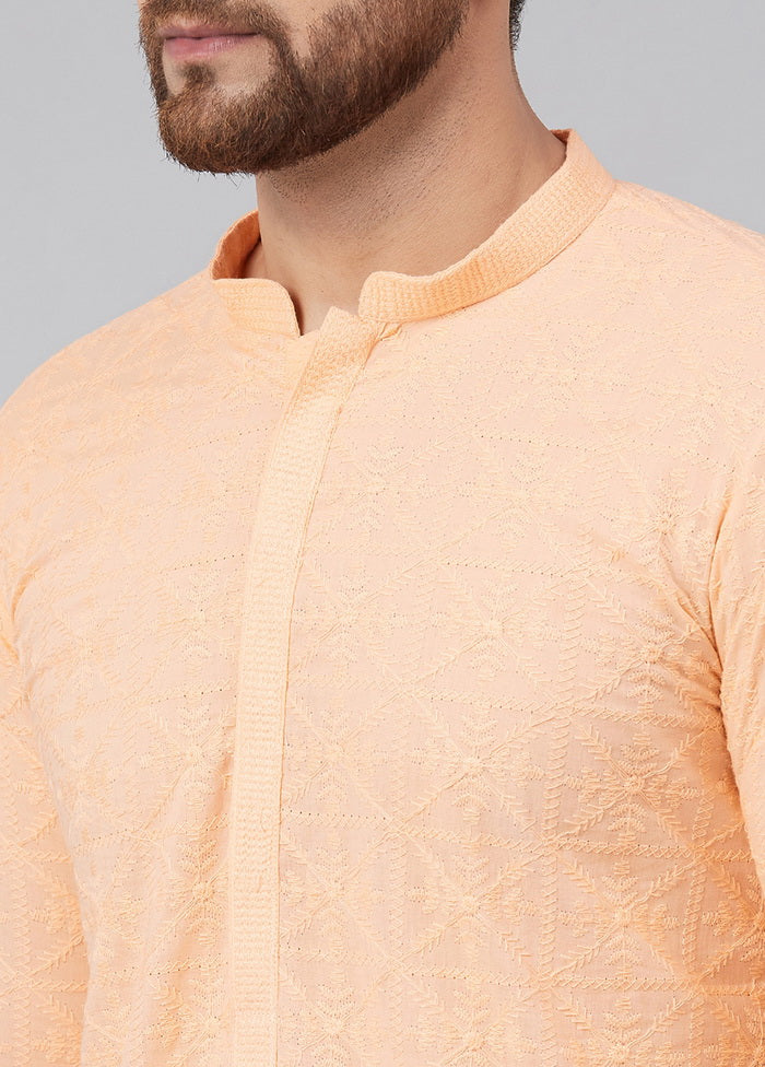 Peach Chikankari Embroidered Woven Design Straight Kurta VDVSD0588 - Indian Silk House Agencies
