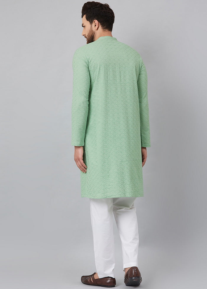 Green Chikankari Embroidered Woven Design Straight Kurta VDVSD0590 - Indian Silk House Agencies