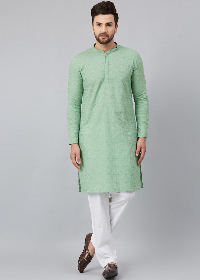 Green Chikankari Embroidered Woven Design Straight Kurta VDVSD0592 - Indian Silk House Agencies