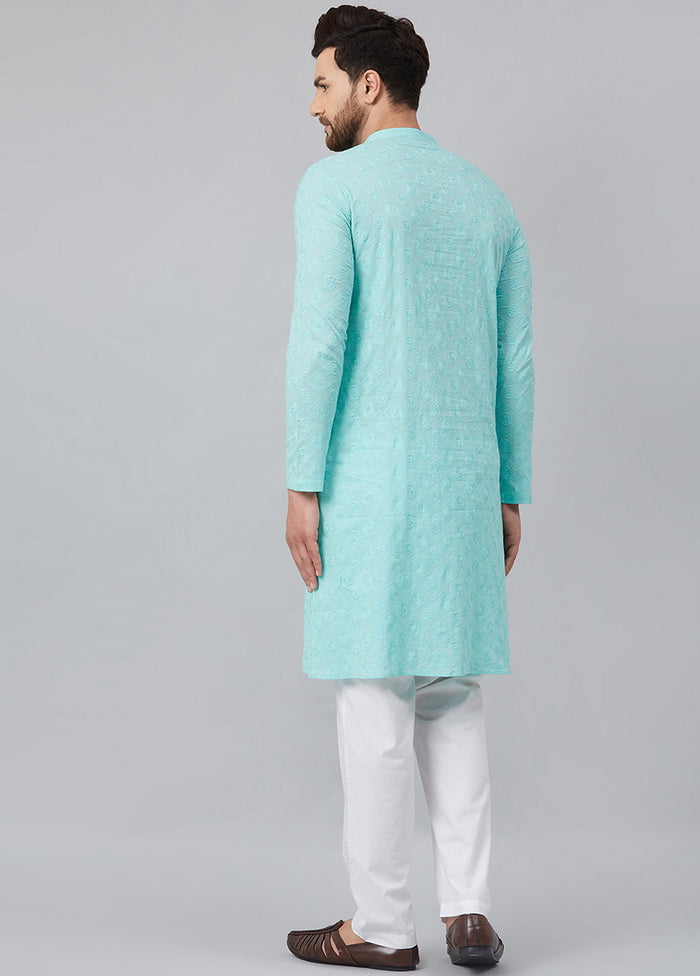 Lime Green Chikankari Embroidered Woven Design Straight Kurta VDVSD0608 - Indian Silk House Agencies