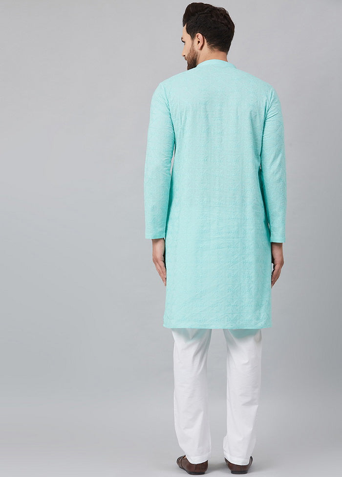 Lime Green Chikankari Embroidered Woven Design Straight Kurta VDVSD0610 - Indian Silk House Agencies