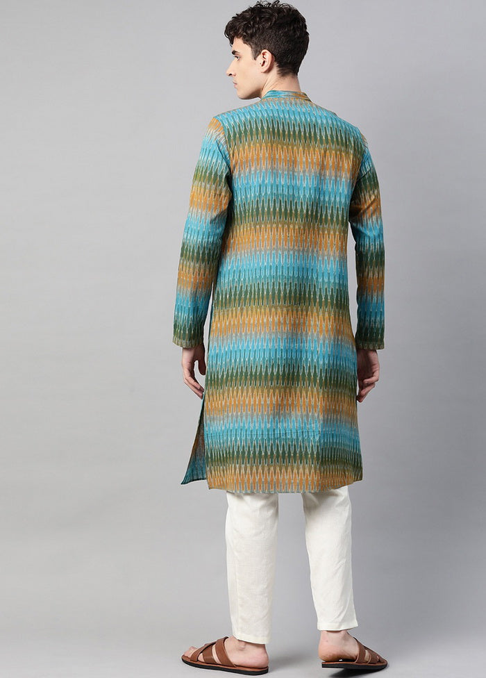 Cotton Full sleeve Handloom Men Multi Colour Ikat Woven Design Straight Kurta VDVSD0522 - Indian Silk House Agencies