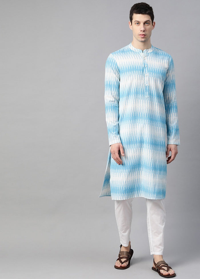 Off White And Blue Ikat Woven Design Straight Kurta VDVSD0526 - Indian Silk House Agencies