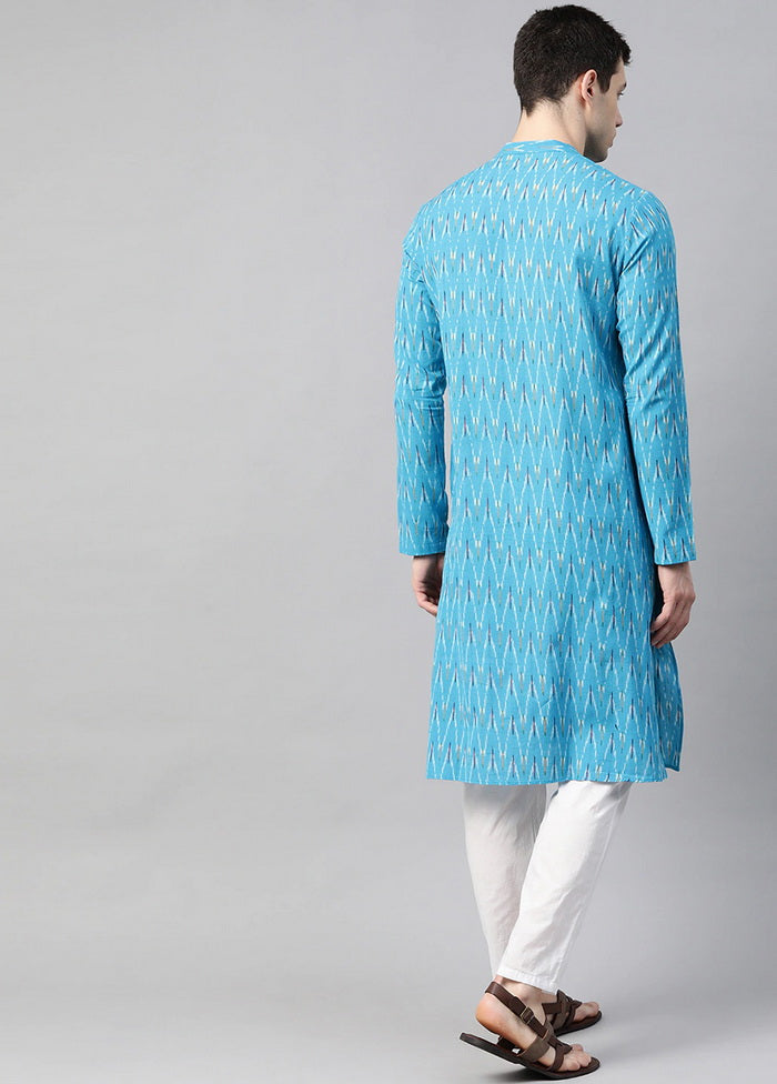 Blue And Gold Ikat Woven Design Straight Kurta VDVSD0527 - Indian Silk House Agencies