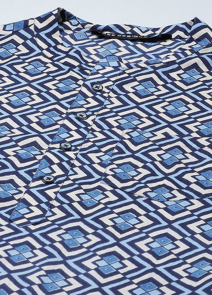 Blue And Beige Printed Straight Kurta VDVSD0515 - Indian Silk House Agencies