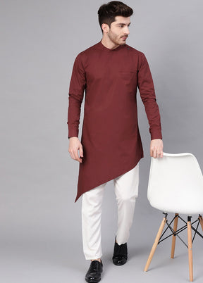 Cotton Full Sleeve Solid Burgundy Kurta VDVSD0344 - Indian Silk House Agencies