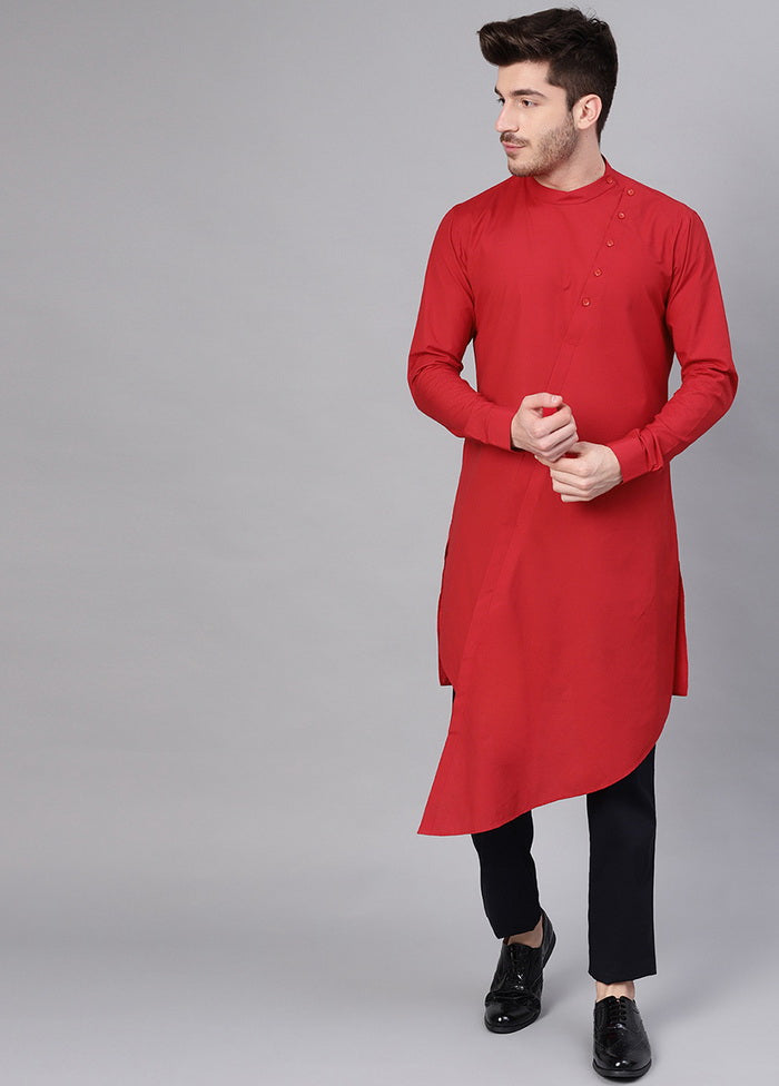 Red Color Solid Cotton Kurta VDVSD0366 - Indian Silk House Agencies