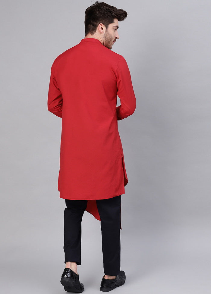 Red Color Solid Cotton Kurta VDVSD0366