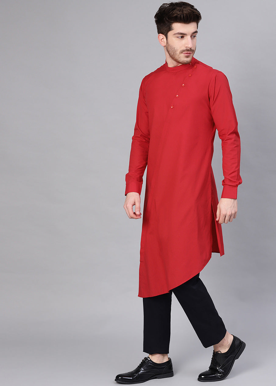 Red Color Solid Cotton Kurta VDVSD0366