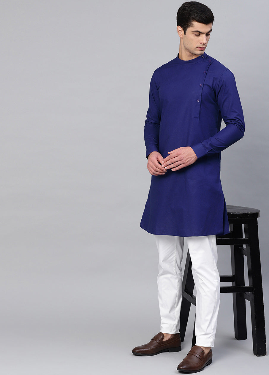 Cotton Full Sleeve Solid Blue Kurta VDVSD0451 - Indian Silk House Agencies