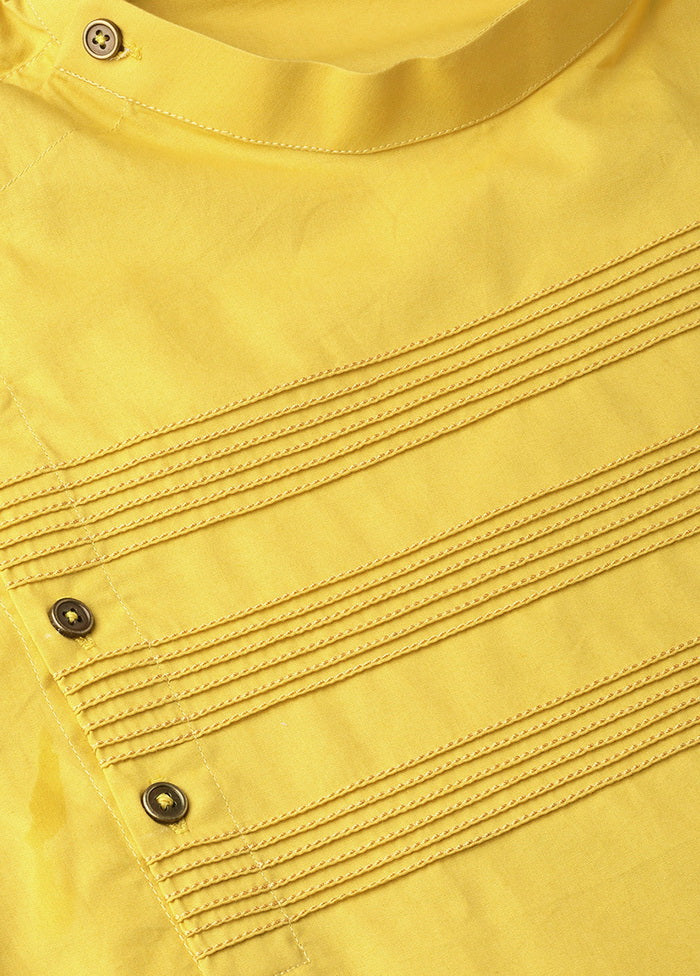 Cotton Full sleeve Solid Mustard Solid Straight Kurta With Yoke Thread Work VDVSD0470 - Indian Silk House Agencies