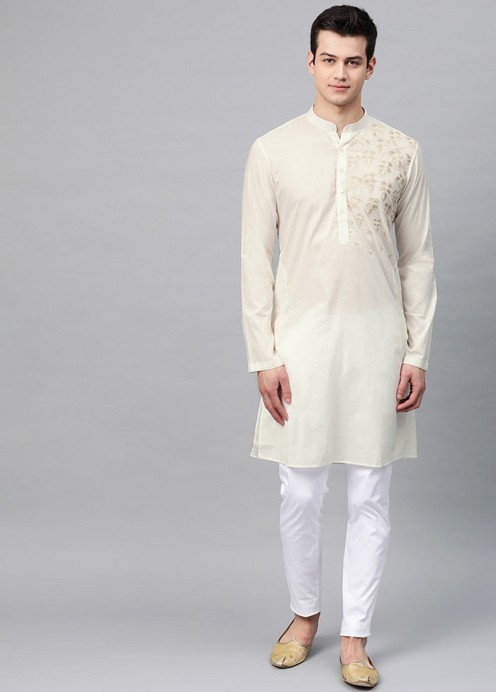 Off White Embroidered Straight Kurta VDVSD0485 - Indian Silk House Agencies
