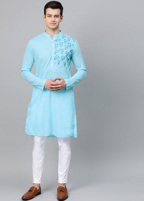 Turquoise Blue Embroidered Straight Kurta VDVSD0488 - Indian Silk House Agencies