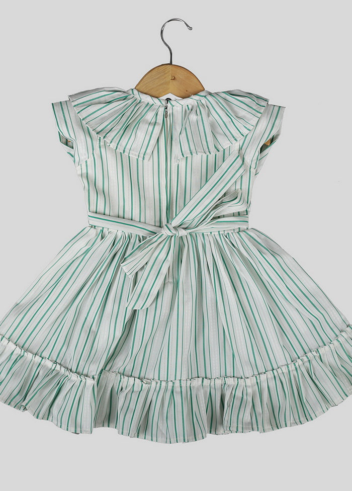 White And Green Cotton Skater Frock For Girls - Indian Silk House Agencies