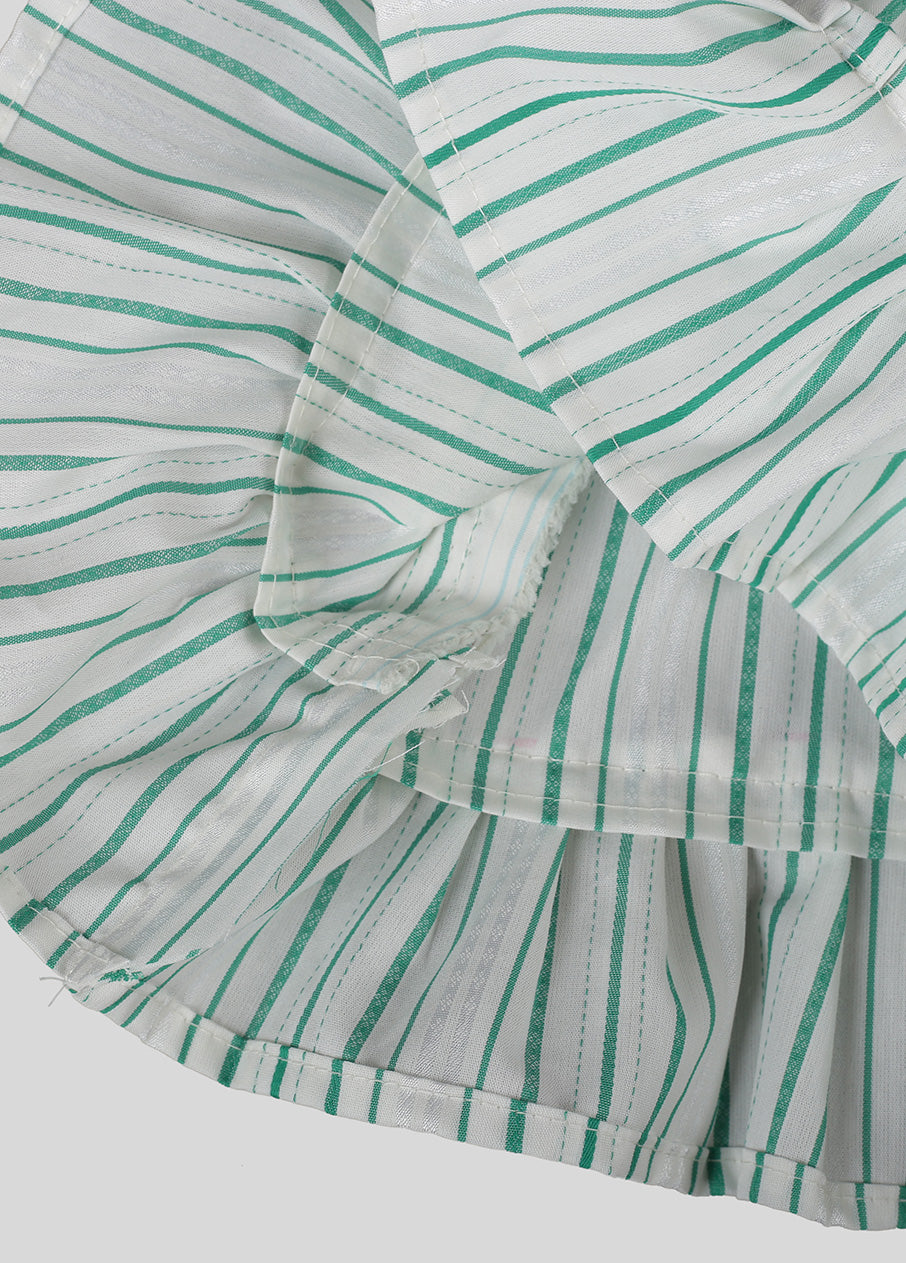 White And Green Cotton Skater Frock For Girls - Indian Silk House Agencies