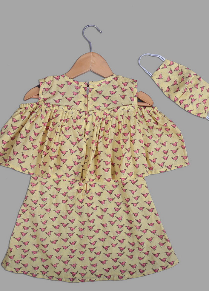 Yellow Cotton Frock for Girls with Bird Print - Indian Silk House Agencies