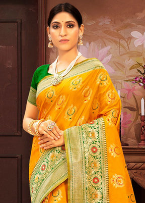 Yellow Spun Silk Saree With Blouse Piece - Indian Silk House Agencies