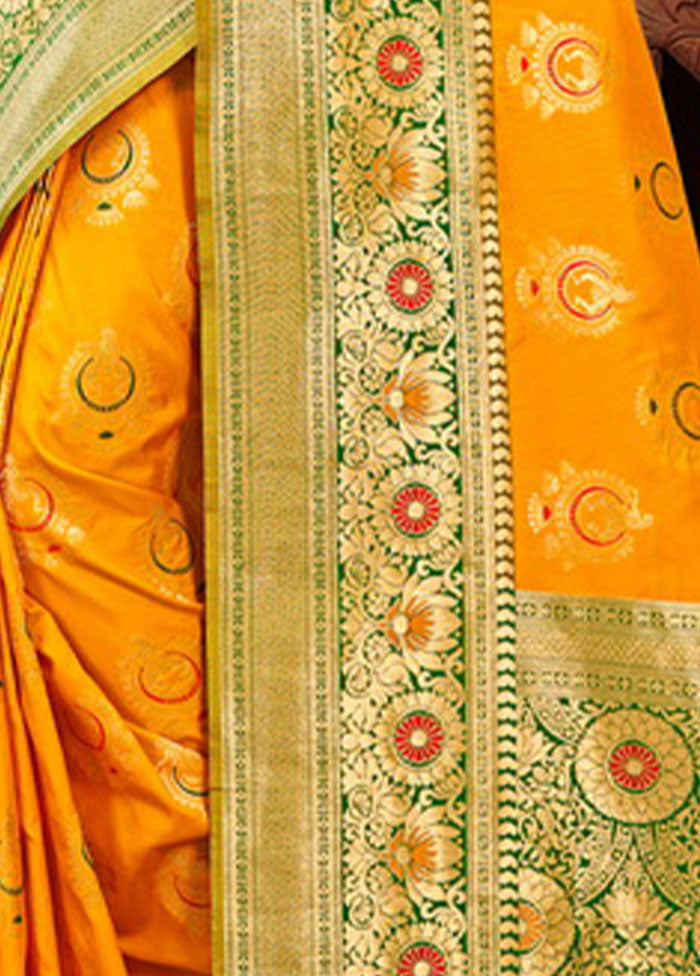 Yellow Spun Silk Saree With Blouse Piece - Indian Silk House Agencies