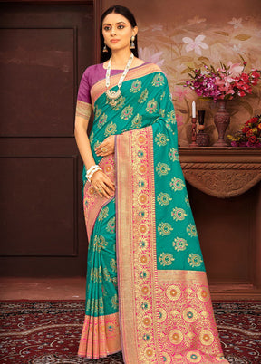 Sea Green Spun Silk Saree With Blouse Piece - Indian Silk House Agencies