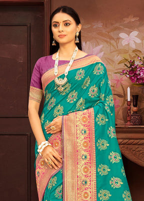 Sea Green Spun Silk Saree With Blouse Piece - Indian Silk House Agencies