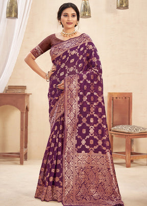 Purple Cotton Saree With Blouse Piece - Indian Silk House Agencies