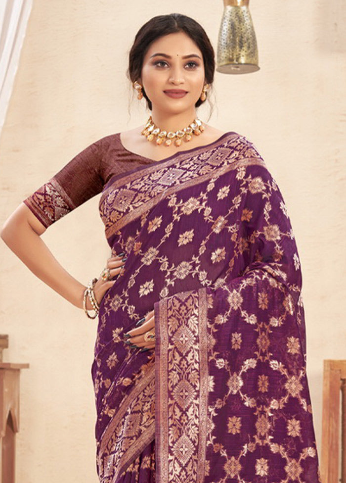 Purple Cotton Saree With Blouse Piece - Indian Silk House Agencies