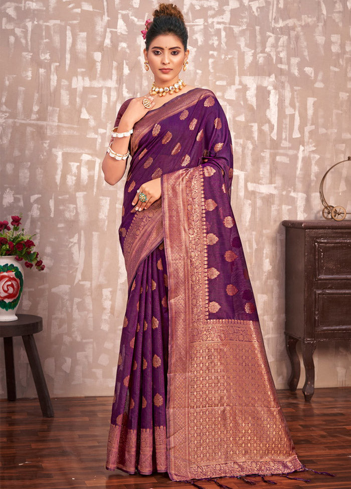 Purple Cotton Saree With Blouse Piece - Indian Silk House Agencies