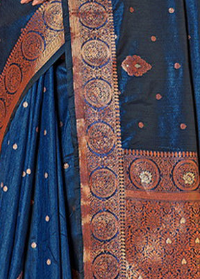 Navy Blue Spun Silk Saree With Blouse Piece - Indian Silk House Agencies