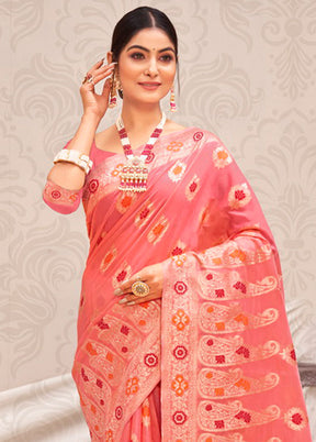 Pink Cotton Saree With Blouse Piece - Indian Silk House Agencies