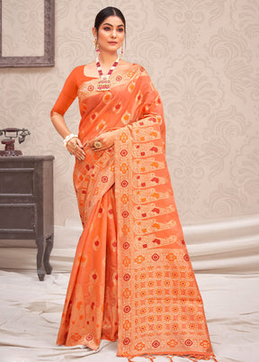 Orange Cotton Saree With Blouse Piece - Indian Silk House Agencies