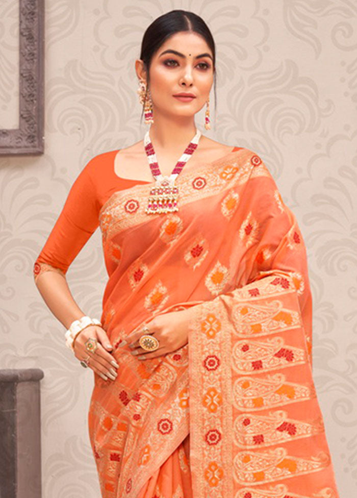 Orange Cotton Saree With Blouse Piece - Indian Silk House Agencies