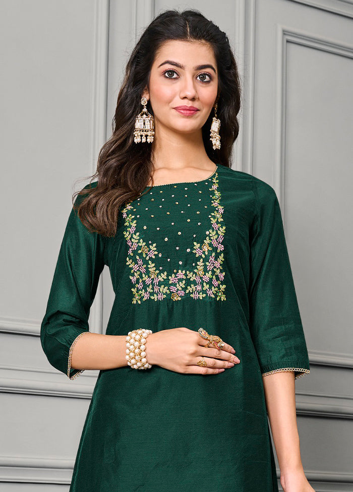 3 Pc Green Readymade Cotton Suit Set - Indian Silk House Agencies