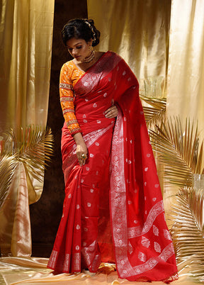 Red Spun Silk Saree With Blouse Piece - Indian Silk House Agencies