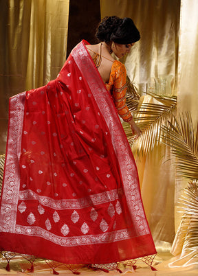 Red Spun Silk Saree With Blouse Piece - Indian Silk House Agencies