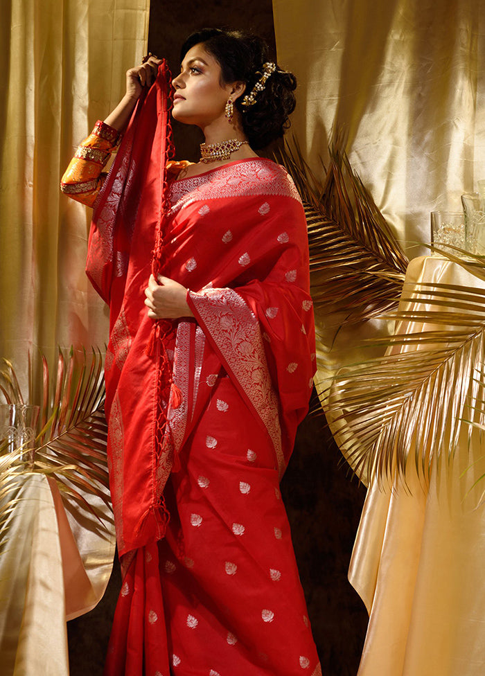 Red Spun Silk Saree With Blouse Piece - Indian Silk House Agencies