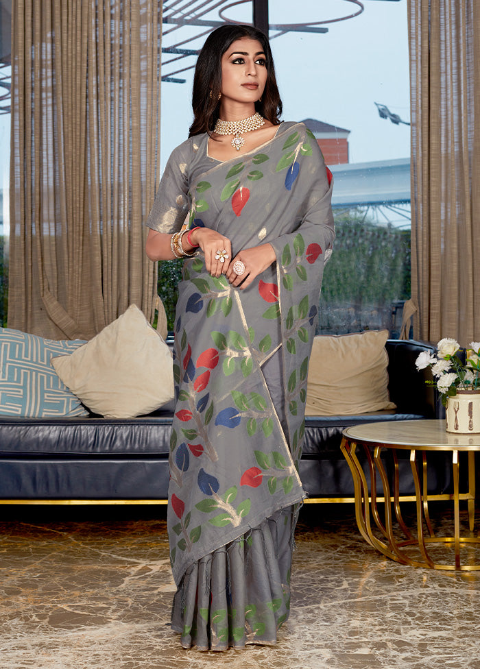 Green Linen Silk Saree With Blouse Piece - Indian Silk House Agencies