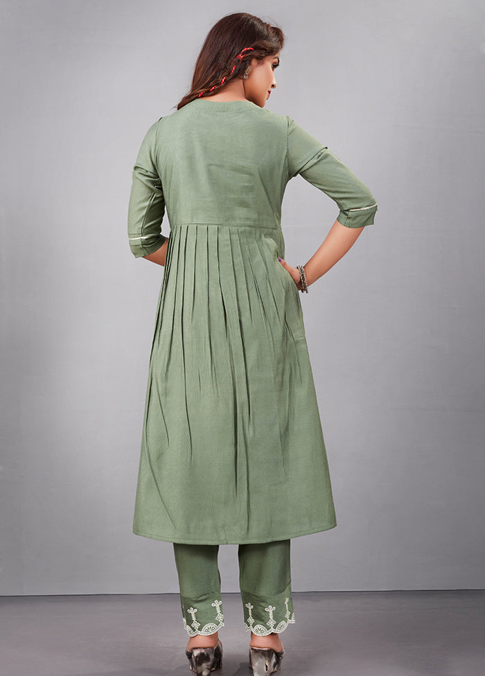 3 Pc Light Green Readymade Silk Suit Set - Indian Silk House Agencies