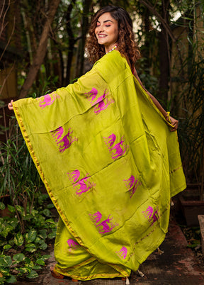 Green Chanderi Silk Saree With Blouse Piece - Indian Silk House Agencies