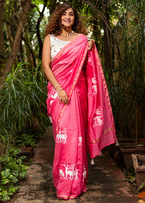 Pink Chanderi Silk Saree With Blouse Piece - Indian Silk House Agencies