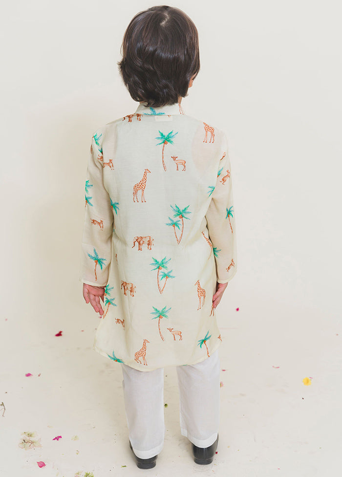 Pale Yellow Silk Kurta Pajama Set For Boys - Indian Silk House Agencies