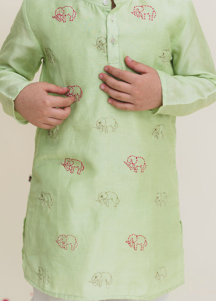 Green Silk Kurta Pajama Set For Boys - Indian Silk House Agencies