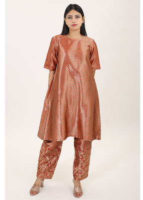 2 Pc Red Readymade Pure Silk Kurti Set - Indian Silk House Agencies