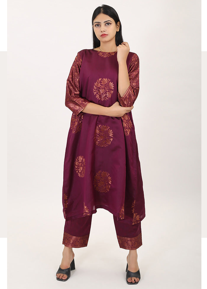 2 Pc Magenta Readymade Pure Silk Kurti Set - Indian Silk House Agencies