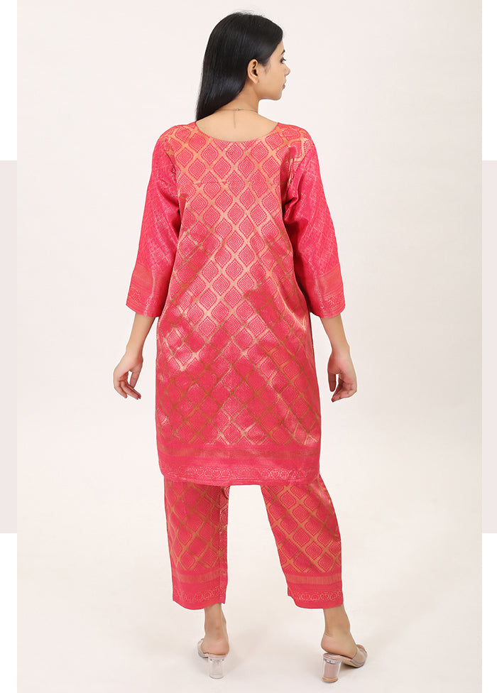 2 Pc Pink Readymade Pure Silk Kurti Set - Indian Silk House Agencies
