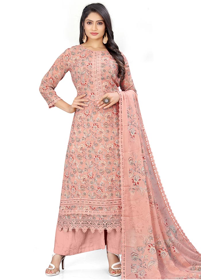 3 Pc Rust Unstitched Georgette Suit Set - Indian Silk House Agencies